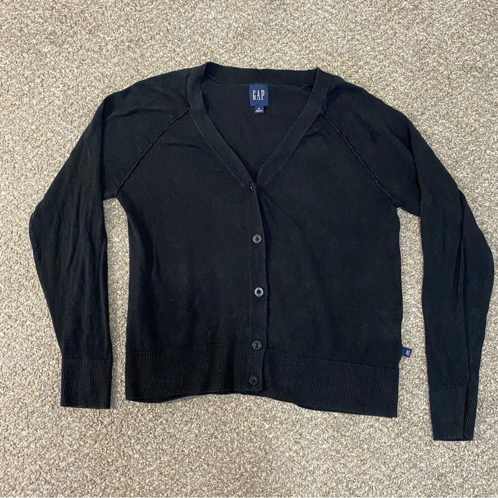GAP Womens Size Medium Black Button Down Cardigan 55% Linen 45% Raylon
